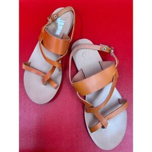Ancient Greek Alithis Strappy Leather Flat Sandals Organic Natural Sz EU 38 US 7